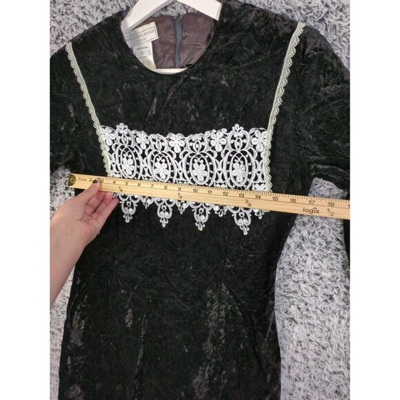 VINTAGE JESSICA MCCLINTOCK GUNNE SAX Velvet Whimisigoth Dress Womens XS Crochet - Picture 4 of 10